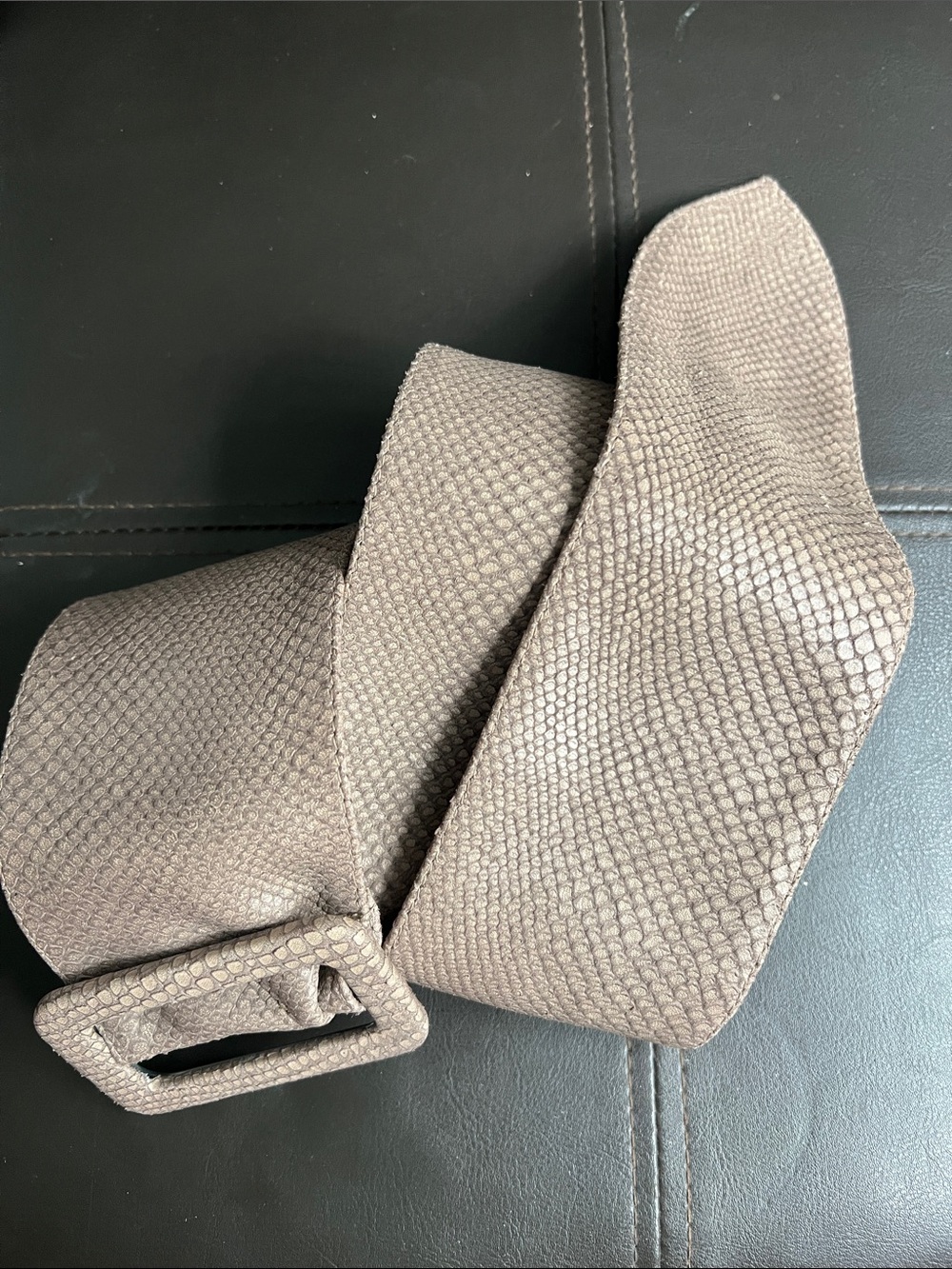 Vintage 90s Gino Leather Textured Taupe Wide Belt with Covered Buckle